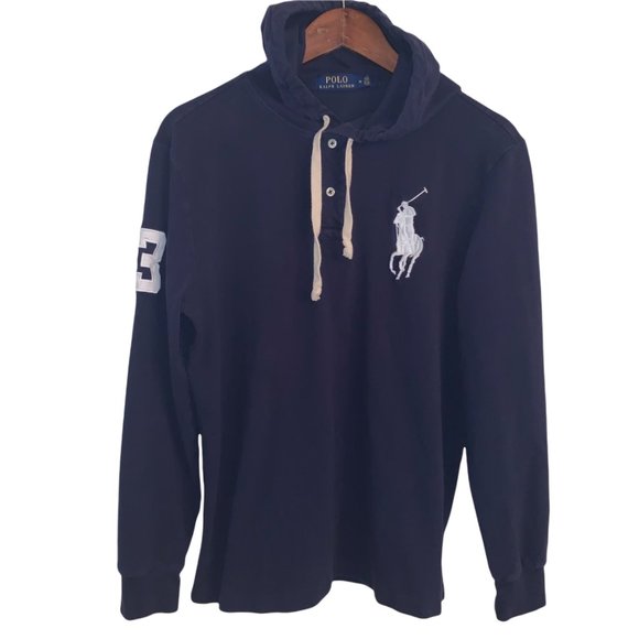 Polo Ralph Lauren Men’s Medium Big Pony Shirt Hoodie #3 Patch Navy Blue